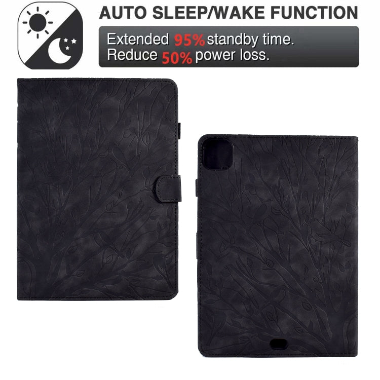 For iPad Pro 11 2024 Fortune Tree Embossed Leather Smart Tablet Case(Black)