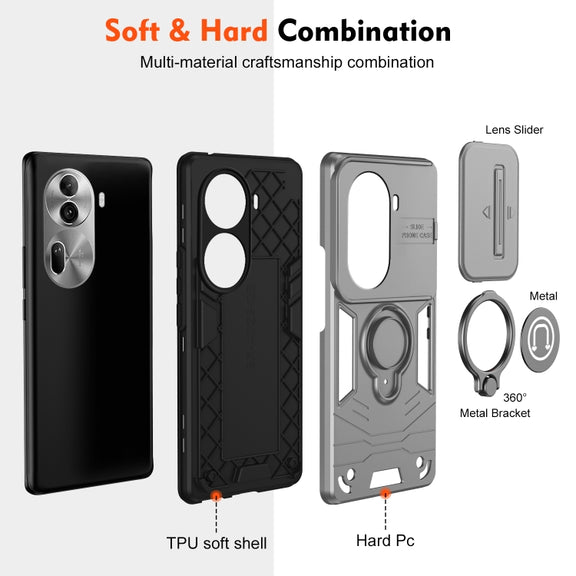 For OPPO Reno11 Pro Global Camshield Ring Holder Phone Case(Grey)