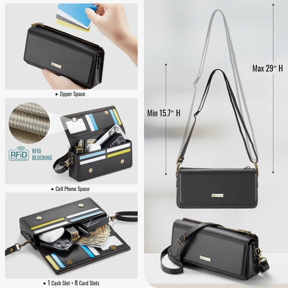 CaseMe ME30 Max Multifunctional Large-Capacity Shoulder Crossbody Phone Bag(Black)