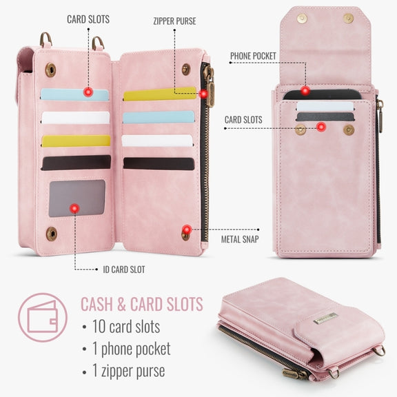 CaseMe Me40 Vertical Multifunctional Shoulder Crossbody Phone Bag(Pink)