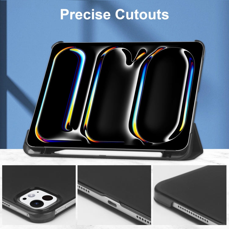 For iPad Pro 11 2024 3-fold Semi-transparent Frosted Smart Leather Tablet Case(Black)