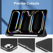 For iPad Pro 11 2024 3-fold Semi-transparent Frosted Smart Leather Tablet Case(Black)
