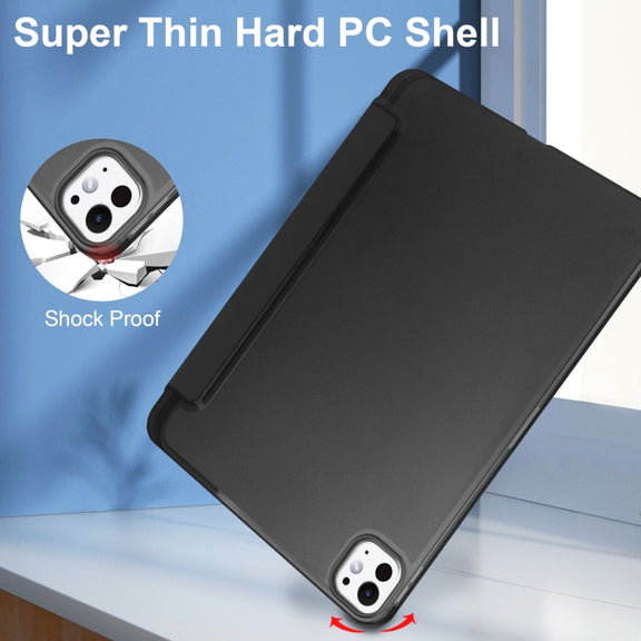 For iPad Pro 11 2024 3-fold Semi-transparent Frosted Smart Leather Tablet Case(Black)