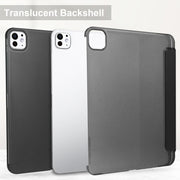 For iPad Pro 11 2024 3-fold Semi-transparent Frosted Smart Leather Tablet Case(Black)