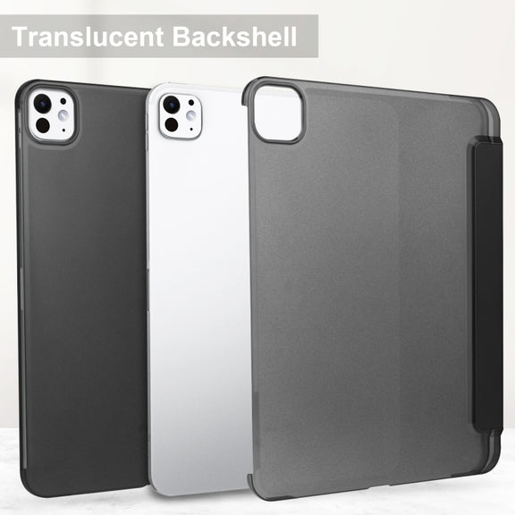 For iPad Pro 11 2024 3-fold Semi-transparent Frosted Smart Leather Tablet Case(Black)