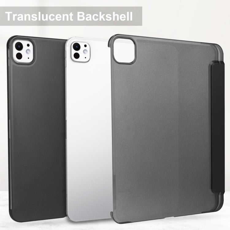 For iPad Pro 11 2024 3-fold Semi-transparent Frosted Smart Leather Tablet Case(Black)