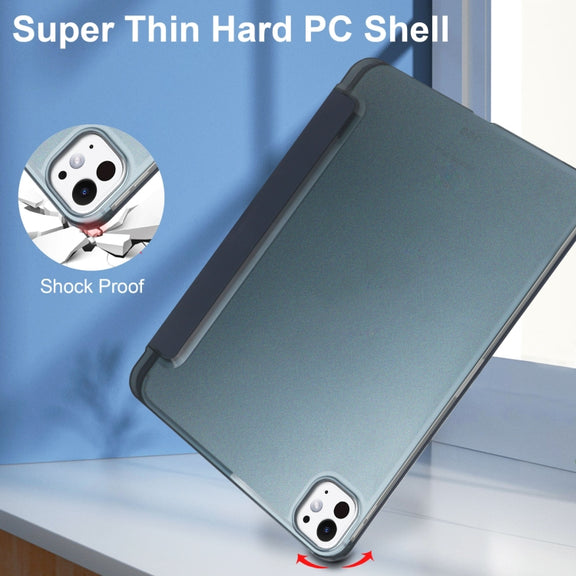 For iPad Pro 11 2024 3-fold Semi-transparent Frosted Smart Leather Tablet Case(Dark Blue)