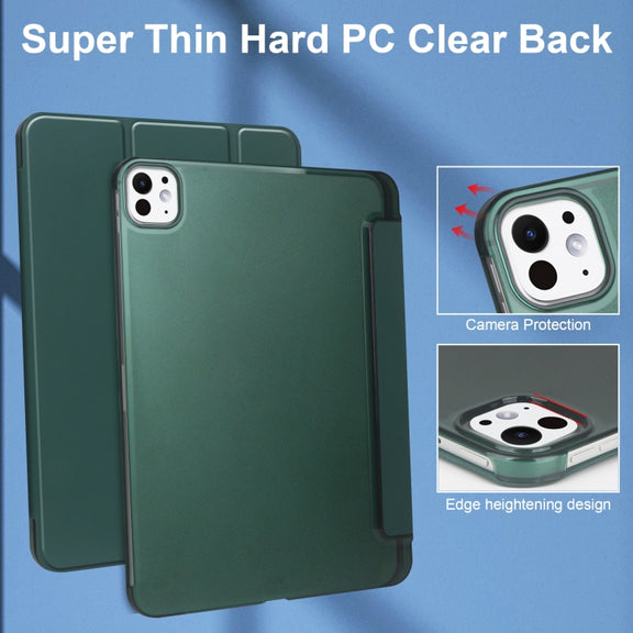 For iPad Pro 11 2024 3-fold Semi-transparent Frosted Smart Leather Tablet Case(Dark Green)