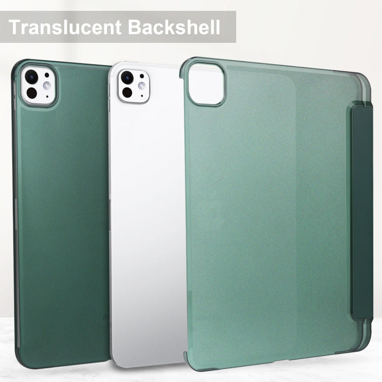 For iPad Pro 11 2024 3-fold Semi-transparent Frosted Smart Leather Tablet Case(Dark Green)