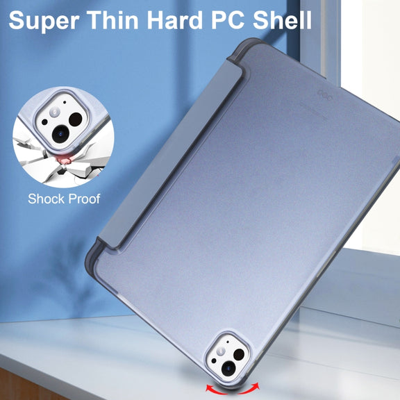 For iPad Pro 11 2024 3-fold Semi-transparent Frosted Smart Leather Tablet Case(Lavender Purple)