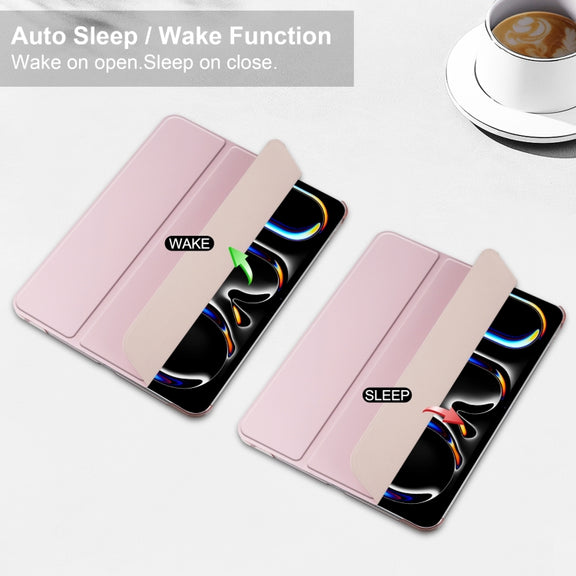 For iPad Pro 11 2024 3-fold Semi-transparent Frosted Smart Leather Tablet Case(Rose Gold)
