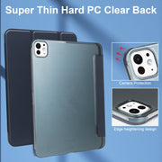 For iPad Pro 13 2024 3-fold Semi-transparent Frosted Smart Leather Tablet Case(Dark Blue)