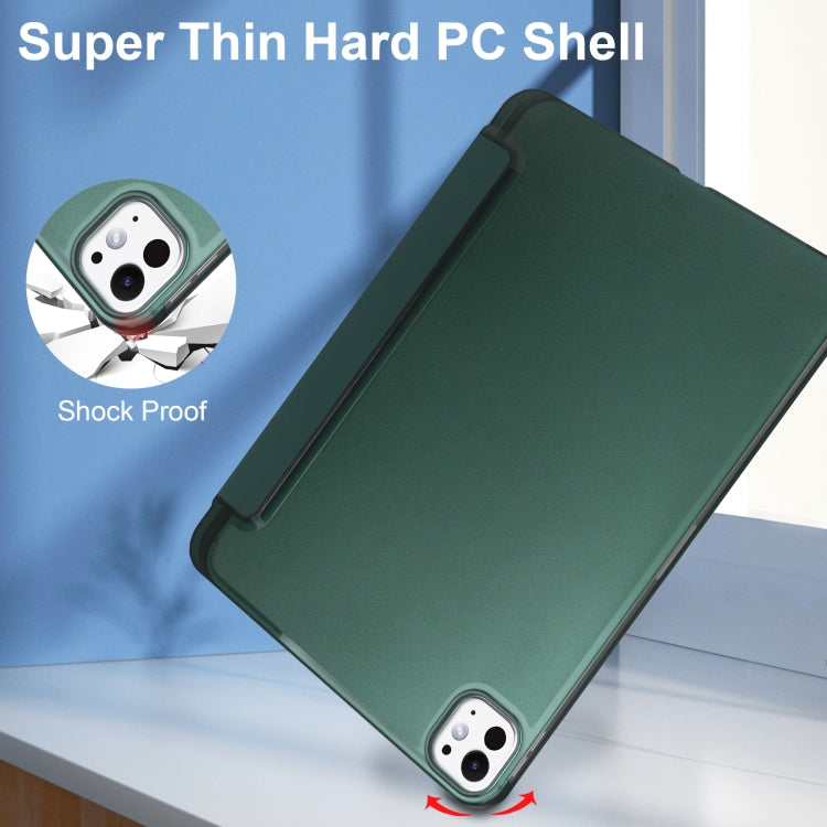 For iPad Pro 13 2024 3-fold Semi-transparent Frosted Smart Leather Tablet Case(Dark Green)