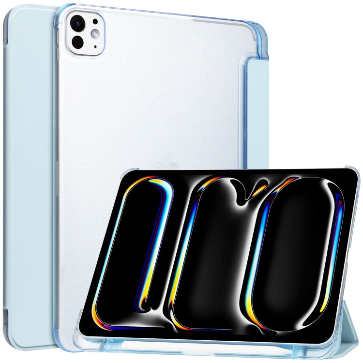 For iPad Pro 13 2024 3-fold Semi-transparent Frosted Smart Leather Tablet Case(Sky Blue)