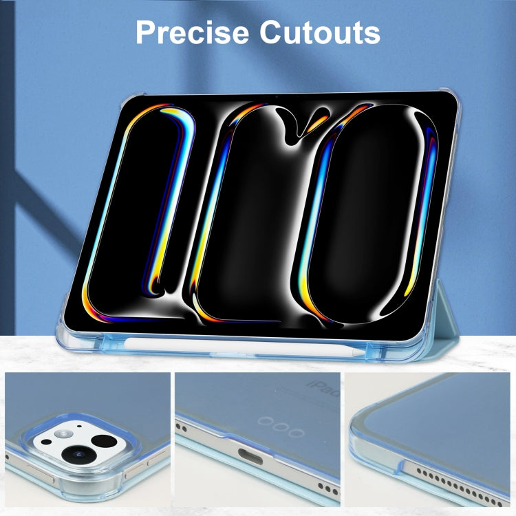For iPad Pro 13 2024 3-fold Semi-transparent Frosted Smart Leather Tablet Case(Sky Blue)