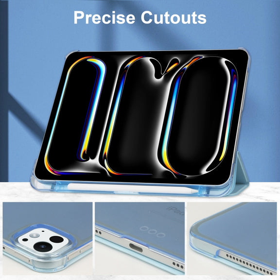 For iPad Pro 13 2024 3-fold Semi-transparent Frosted Smart Leather Tablet Case(Sky Blue)