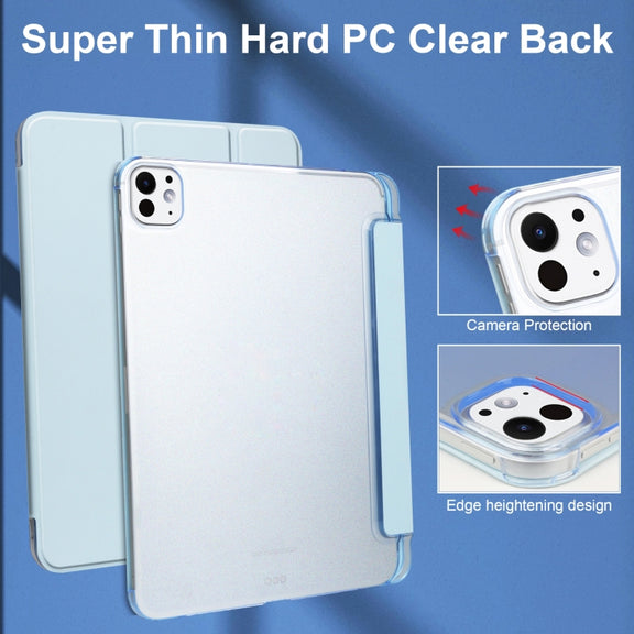 For iPad Pro 13 2024 3-fold Semi-transparent Frosted Smart Leather Tablet Case(Sky Blue)