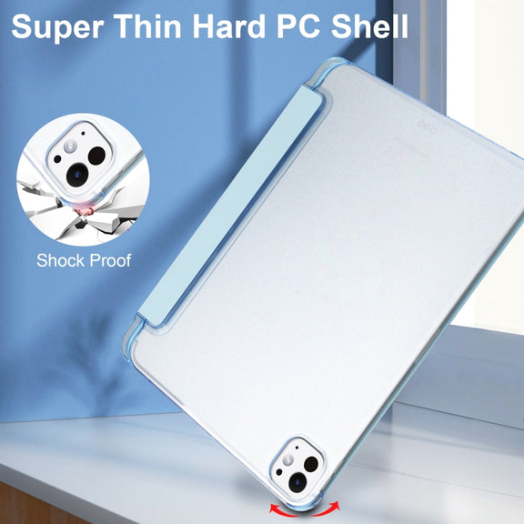 For iPad Pro 13 2024 3-fold Semi-transparent Frosted Smart Leather Tablet Case(Sky Blue)