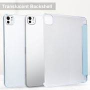 For iPad Pro 13 2024 3-fold Semi-transparent Frosted Smart Leather Tablet Case(Sky Blue)