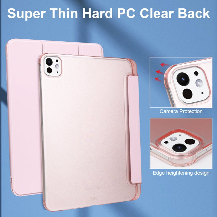 For iPad Pro 13 2024 3-fold Semi-transparent Frosted Smart Leather Tablet Case(Rose Gold)