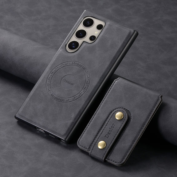 For Samsung Galaxy S24 Ultra 5G Denior D14 NK Retro Pattern MagSafe Magnetic Card Holder Leather Phone Case(Black)