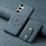 For Samsung Galaxy S24+ 5G Denior D14 NK Retro Pattern MagSafe Magnetic Card Holder Leather Phone Case(Blue)