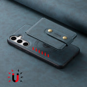 For Samsung Galaxy S24+ 5G Denior D14 NK Retro Pattern MagSafe Magnetic Card Holder Leather Phone Case(Blue)
