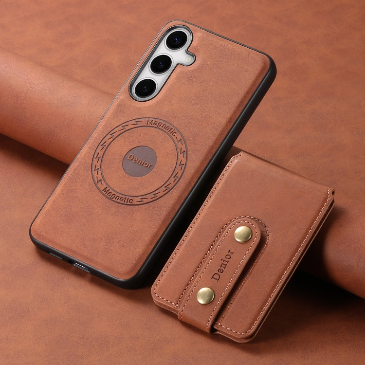 For Samsung Galaxy S24 5G Denior D14 NK Retro Pattern MagSafe Magnetic Card Holder Leather Phone Case(Brown)