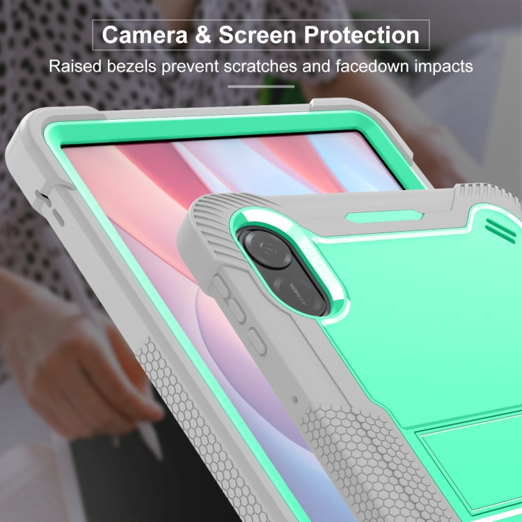 For Honor Pad X9 Shockproof Silicone Hybrid PC Tablet Case with Holder(Mint Green + Grey)