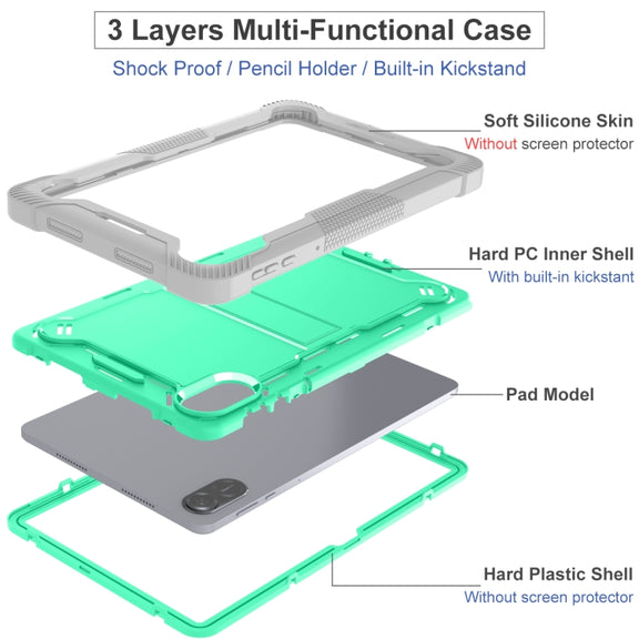 For Honor Pad X9 Shockproof Silicone Hybrid PC Tablet Case with Holder(Mint Green + Grey)