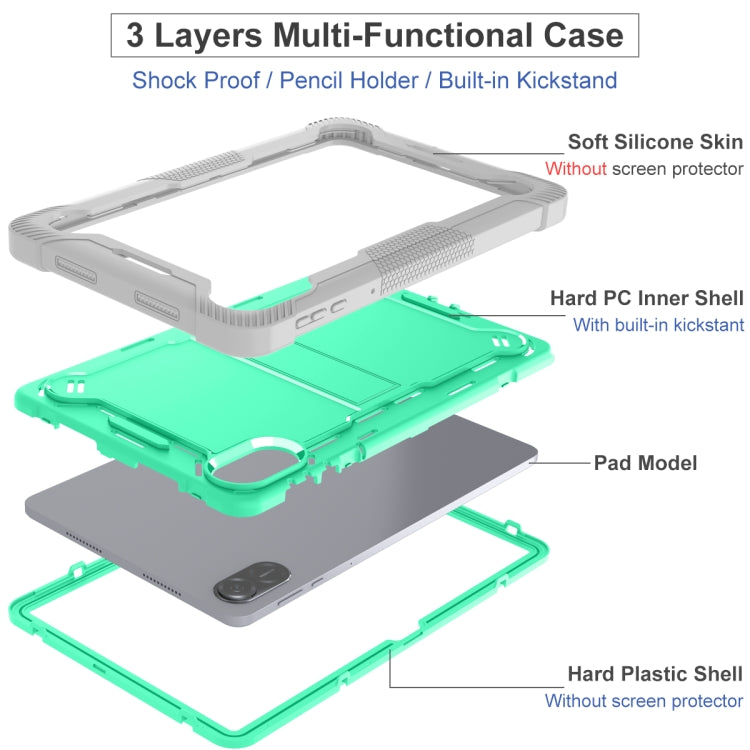 For Honor Pad X9 Shockproof Silicone Hybrid PC Tablet Case with Holder(Mint Green + Grey)