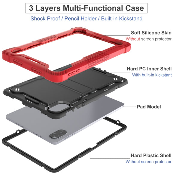 For Honor Pad X9 / X8 Pro Shockproof Silicone Hybrid PC Tablet Case with Holder(Black + Red)
