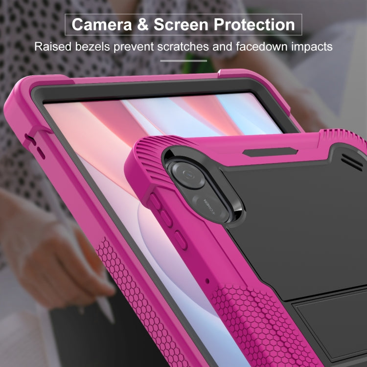For Honor Pad X9 / X8 Pro Shockproof Silicone Hybrid PC Tablet Case with Holder(Black + Rose Red)