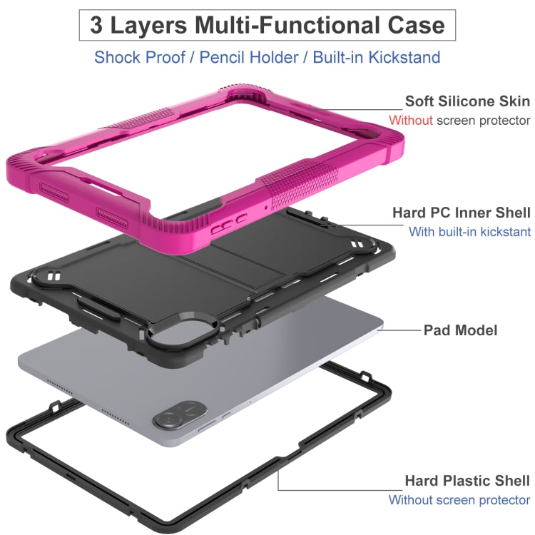 For Honor Pad X9 / X8 Pro Shockproof Silicone Hybrid PC Tablet Case with Holder(Black + Rose Red)