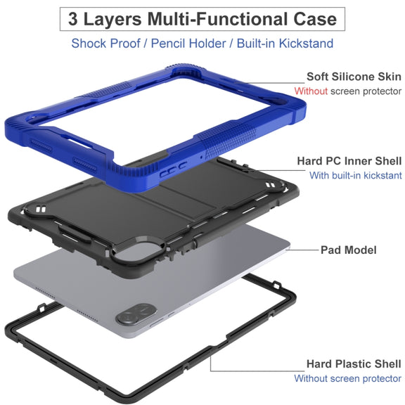 For Honor Pad X9 / X8 Pro Shockproof Silicone Hybrid PC Tablet Case with Holder(Black + Dark Blue)