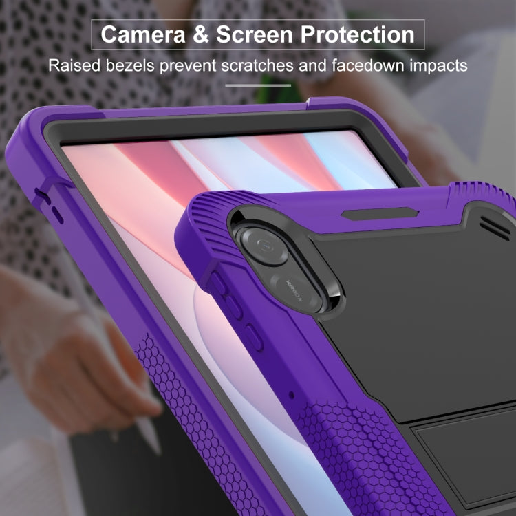 For Honor Pad X9 / X8 Pro Shockproof Silicone Hybrid PC Tablet Case with Holder(Black + Purple)