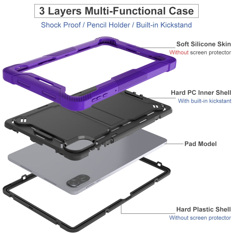 For Honor Pad X9 / X8 Pro Shockproof Silicone Hybrid PC Tablet Case with Holder(Black + Purple)