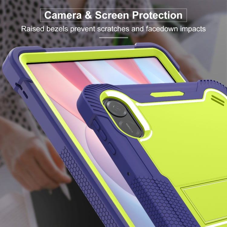 For Honor Pad X9 / X8 Pro Shockproof Silicone Hybrid PC Tablet Case with Holder(Yellow Green + Navy Blue)