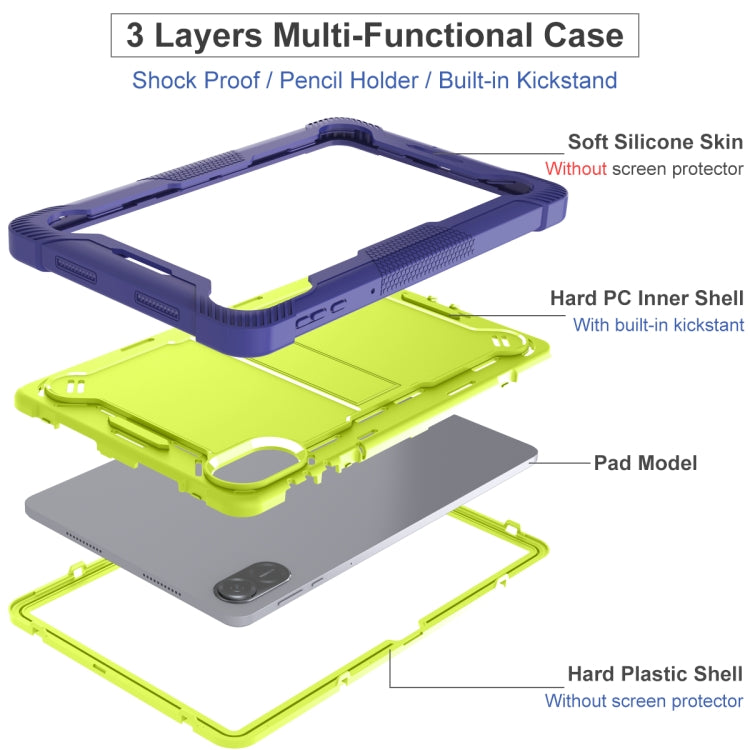 For Honor Pad X9 / X8 Pro Shockproof Silicone Hybrid PC Tablet Case with Holder(Yellow Green + Navy Blue)