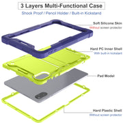 For Honor Pad X9 / X8 Pro Shockproof Silicone Hybrid PC Tablet Case with Holder(Yellow Green + Navy Blue)