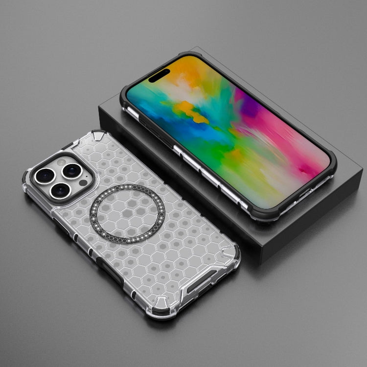 For iPhone 16 Pro Max Honeycomb Magnetic Ring Shockproof Phone Case(White)