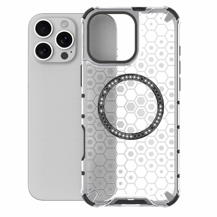 For iPhone 16 Pro Max Honeycomb Magnetic Ring Shockproof Phone Case(White)