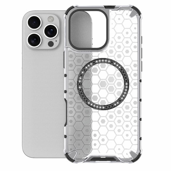 For iPhone 16 Pro Max Honeycomb Magnetic Ring Shockproof Phone Case(White)