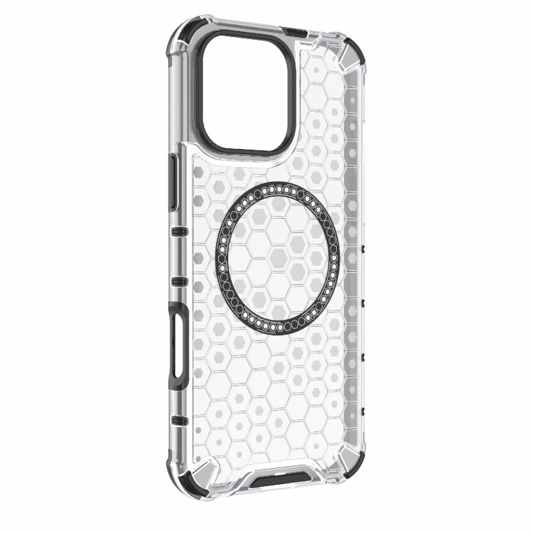 For iPhone 16 Pro Max Honeycomb Magnetic Ring Shockproof Phone Case(White)