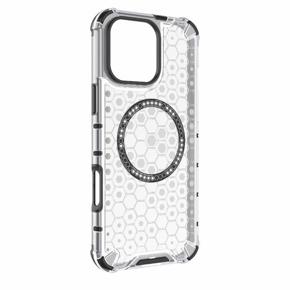 For iPhone 16 Pro Max Honeycomb Magnetic Ring Shockproof Phone Case(White)