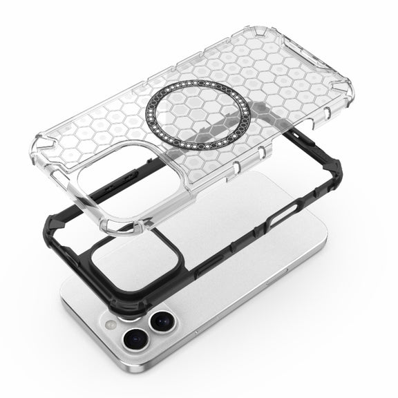 For iPhone 16 Pro Max Honeycomb Magnetic Ring Shockproof Phone Case(White)