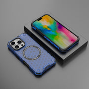 For iPhone 16 Pro Honeycomb Magnetic Ring Shockproof Phone Case(Blue)