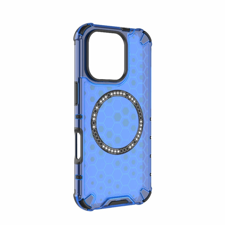 For iPhone 16 Pro Honeycomb Magnetic Ring Shockproof Phone Case(Blue)