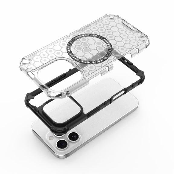 For iPhone 16 Pro Honeycomb Magnetic Ring Shockproof Phone Case(Blue)
