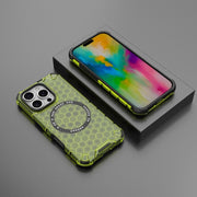 For iPhone 16 Pro Honeycomb Magnetic Ring Shockproof Phone Case(Green)